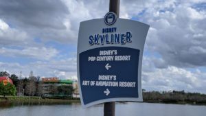 The Skyliner sign in between Pop Century and Art of Animation resorts